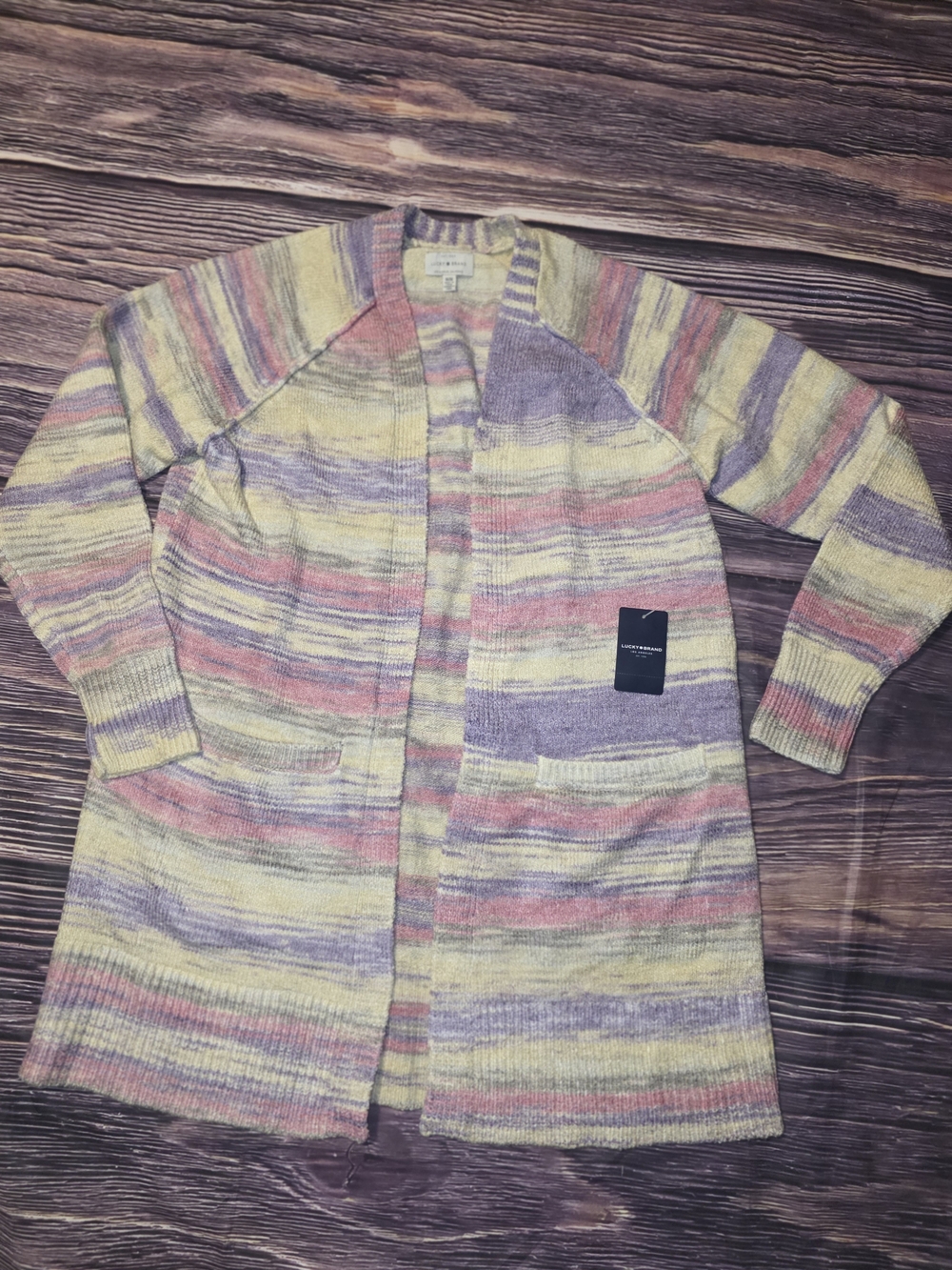 Lucky Brand Pastel Striped Open-Front Cardigan